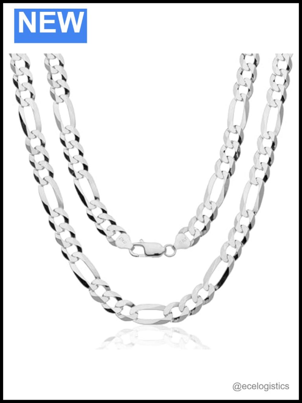 925 Sterling Silver Figaro Link Chain Necklace 22 Inch Lobster Clasp